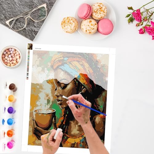 Lxmsja African Woman Paint by Numbers Kit for Adults, Coffee Acrylic Paint by Numbers for Adults Beginner, DIY Craft Supplies Oil Painting Kits for Home Wall Decor 16x20 inch (No Frame) - Image 2
