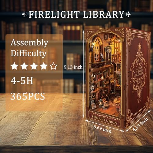Firelight Library Book Nook, DIY Miniature House Puzzle for Magical Home Decor, 3D Bookshelf Decor for Adults and Beginners - Image 2