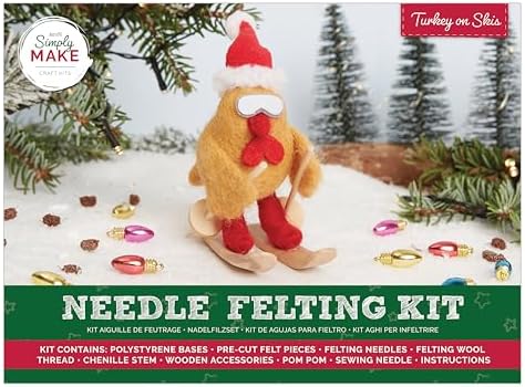 Simply Make Needle Felting Kit Christmas Turkey on Skis, Including Wool, Needles, Tools, Beginners, Needle Felting Craft Kits, Starter Hobby Craft, Decoration, Gift, Hobbies for Crafty Enthusiasts by Yeuyyben
