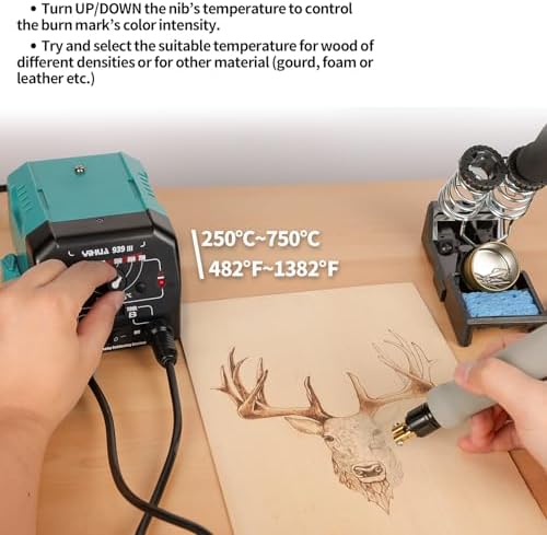 YIHUA 939 III Dual Pen Pyrography Station 2-in-1 Wood-Burning Tool with Two Wood-Burning pens 250-750°C Temperature Adjustable 20 Detailer nibs and 7 Essential Accessories and Tools Included - Image 5