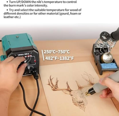 YIHUA 939 III Dual Pen Pyrography Station 2-in-1 Wood-Burning Tool with Two Wood-Burning pens 250-750°C Temperature Adjustable 20 Detailer nibs and 7 Essential Accessories and Tools Included - Image 5