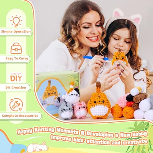 Crochet Kit for Beginners-4PCS Cat Crochet Kits for Adults, Teacher Appreciation Gifts, Crochet Starter Kit with Step-by-Step Video Tutorials, Crochet Animals Kits DIY Craft Kit Learn to Crochet Kits - Image 6