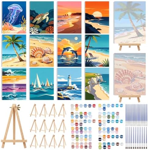 12 Set Paint by Numbers Kit for Adults Beginner with 8x12 In Ocean Painting by KaGrbves