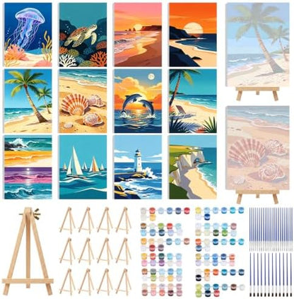 12 Set Paint by Numbers Kit for Adults Beginner with 8x12 In Ocean Painting by KaGrbves