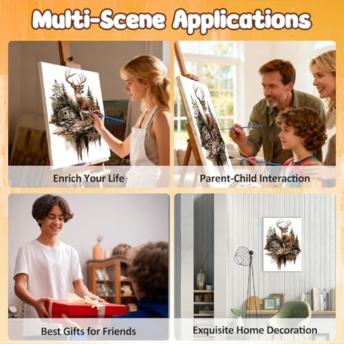 MAXBYE Framed Paint By Numbers Kits for Adults with Wooden Easel, DIY Deer Adult Paint by Number Kits, Oil Acrylic Paintings Kit for Beginners Gift Home Wall Garden Decor 10×14 Inch - Image 6