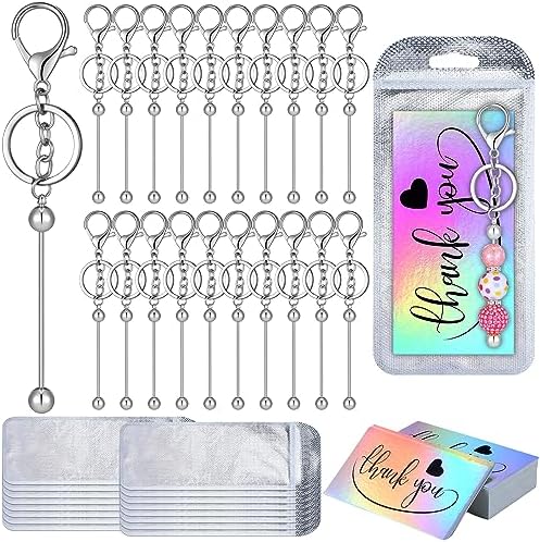 Sasylvia 60 Pcs Beadable Keychain Bars Bulk,Silver by Sasylvia