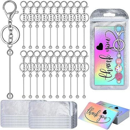 Sasylvia 60 Pcs Beadable Keychain Bars Bulk,Silver by Sasylvia