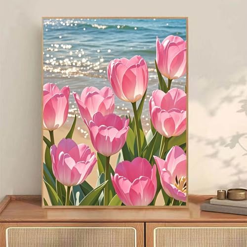 ACIOPPL Paint by Numbers for Adults Beginner Pink Tulip Flower 16 x 20 Inch - Image 2