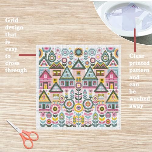 FREEBLOSS 11CT Vector Cottage Stamped Cross Stitch Kits Complete Embroidery Kits with Instruction Cross Stitch Wall Hanging Kit for Needlepoint Adults Wall Art Decoration 18x18in/45x45cm - Image 3