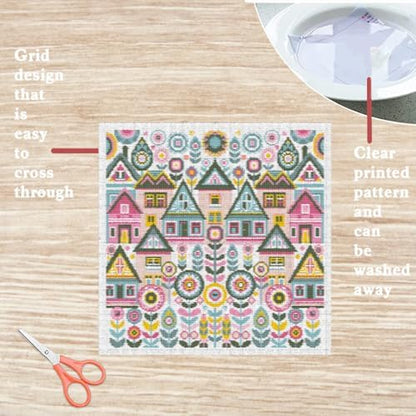 FREEBLOSS 11CT Vector Cottage Stamped Cross Stitch Kits Complete Embroidery Kits with Instruction Cross Stitch Wall Hanging Kit for Needlepoint Adults Wall Art Decoration 18x18in/45x45cm - Image 3