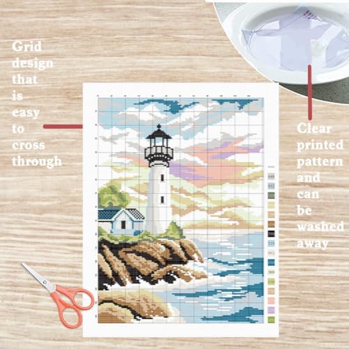 FREEBLOSS Lighthouse Cross Stitch Kit Cross Stitch Starter Kit for Adults with Instructions 13 * 17'' Cotton Cloth Cross Stitch Wall Art Cross Stitch for Beginnrs Cross Stitch Wall Hanging No Frame - Image 3