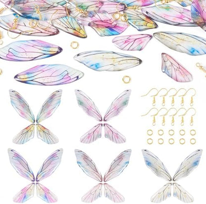 FASHEWELRY 20Pcs Resin Butterfly Wing Charms for Earring, Transparent Angel Wing Pendants Colorful Dragonfly Wings Charms with Gold Foil for Jewelry Making - Earring Hooks & Jump Rings by FASHEWELRY