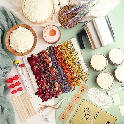 CraftBud Natural Soy Candle Making Kit for Adults, DIY Candle Making Kit for Kids with Dried Flowers for Candle Making, 50 Piece Make Your Own Candle Kit – 2 Lbs. Soy Wax Candle Making Kit - Image 3