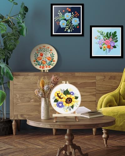 TINDTOP 4 Sets Embroidery Kit for Adults, Floral Embroidery Practice Kit for Beginners Include Embroidery Cloth Hoops Threads for Craft Lover Hand Stitch with Embroidery Skill Techniques - Image 5