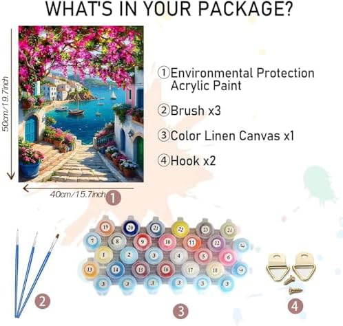 MBNTJHT DIY Scenery Paint by Numbers Kit for Adults,Unframed Landscape Paint by Number Kits on Canvas with Brushes,Flowers and Sea Oil Painting Kits for Home Wall Decor 16X20 Inch/40X50 cm. - Image 2
