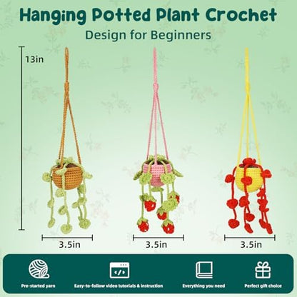 WaldyWop Crochet Kit for Beginners: 3 PCS Hanging Potted Crochet Plants Kits for Adults Kids 8-12 - Easy Video Tutorials & Printed Instructions & 40% Extra Yarn - DIY Birthday Gift Set for Girls Women - Image 3