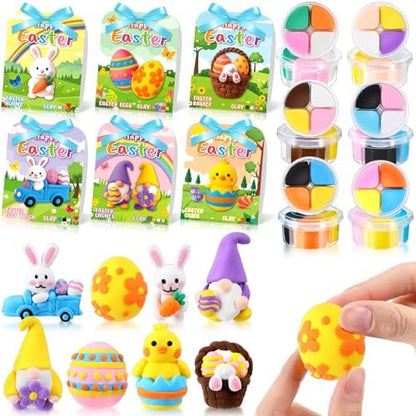 Capoda 6 Sets Easter DIY Craft Kit Easter Air Dry Clay Kit Bunny Eggs DIY Arts and Crafts Modeling Clay Gifts Bulk with Tutorials for Home Party Favors Art Projects Fun Activities Supplies by Capoda