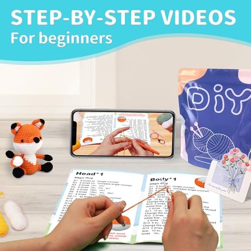 YAMAXIN Fox Crochet Kit for Beginners-Fox Animal Easy Learn to Starter Amigurumi Knitting Kit and Yarn Craft Kits for Adults DIY with Step-by-Step Video Tutorials - Image 5