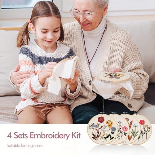 Embroidery Kit, 4 Pack Embroidery Kit for Beginners with Flower Pattern - Image 5