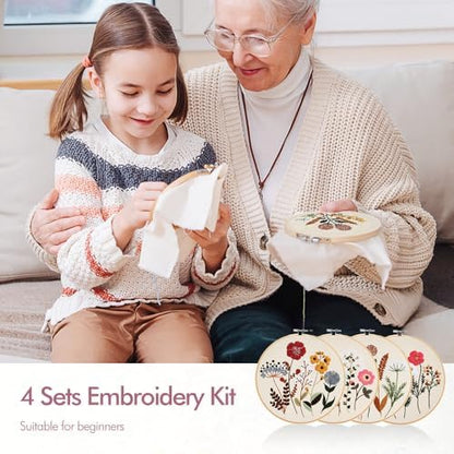 Embroidery Kit, 4 Pack Embroidery Kit for Beginners with Flower Pattern - Image 5