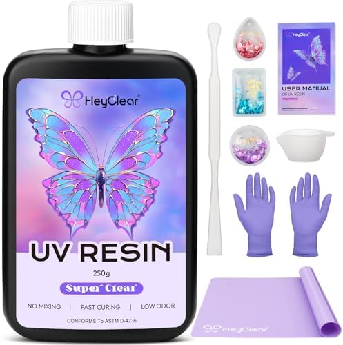 HeyClear 250g UV Resin kit -Crystal Clear, Hard UV Epoxy Resin by HeyClearResin