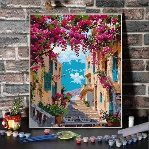 Lovepefe Landscape Paint By Numbers Kit for Adults Beginner Flowers Paint By Numbers Adult Seaside Town Color by Numbers DIY Canvas Oil Painting Adults Kits for Gift Home Wall Decor 16x20 Inch - Image 2