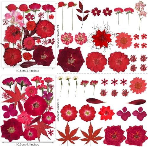 150PCS Red Dried Pressed Flowers with Butterfly Stickers - YouthBro Real Nature Flowers Herb Set for Resin DIY Jewelry Candle Soap Vase Making Nail Card Scrapbook Art Craft Floral Decors - Image 4