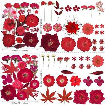150PCS Red Dried Pressed Flowers with Butterfly Stickers - YouthBro Real Nature Flowers Herb Set for Resin DIY Jewelry Candle Soap Vase Making Nail Card Scrapbook Art Craft Floral Decors - Image 4