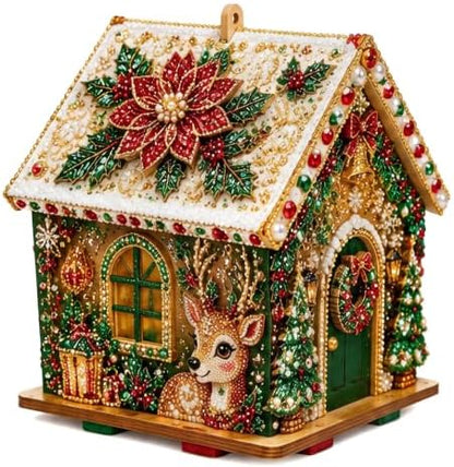 3D Wooden Christmas House Diamond Painting Kit with Pearl Accents-Reindeer by TOSHOW