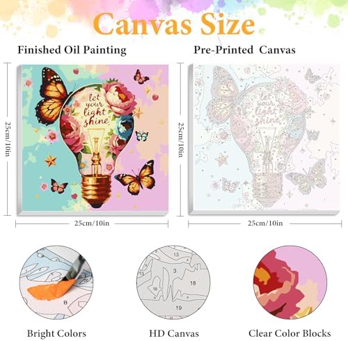 Framed Paint by Numbers Kit for Adults, Butterfly Floral Decor 10x10 Inch - Image 2