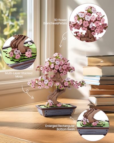 ROBOTIME Sakura Bonsai 3D Puzzles Wooden Artificial Cherry Blossom Tree DIY Model Building Kit for Home Decoration and Office Art Creative Gifts - Image 4