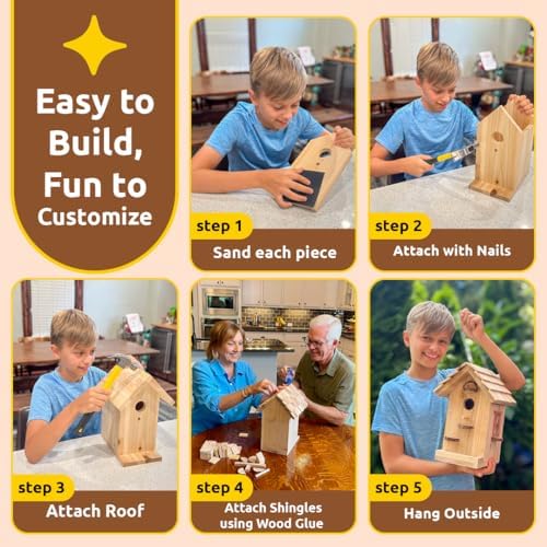 SparkJump Premium Wooden Bird House Kit - Build it Yourself Birdhouse - Birdhouse Kits for Adults to Build - Woodworking Adult Crafts & DIY Bird House - Image 3