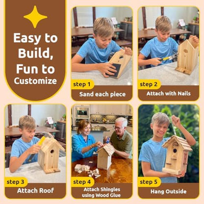 SparkJump Premium Wooden Bird House Kit - Build it Yourself Birdhouse - Birdhouse Kits for Adults to Build - Woodworking Adult Crafts & DIY Bird House - Image 3
