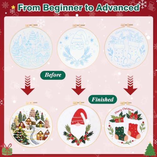 Christmas Embroidery Kit, 3 Pack Christmas Cross Stitch Kits for Adult - Image 4