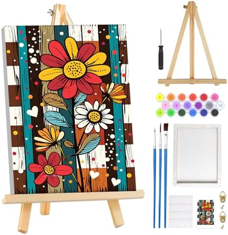 MOGTAA Paint by Numbers Kit for Adults with Frame, Flowers Paint by Number Canvas, Flowers Scenery Paint by Numbers with Easel, DIY Oil Painting Kit for Home Wall Decor 8 x 12 Inch by MOGTAADIYHomeDecor