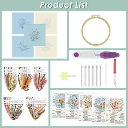 ERKOON Embroidery Kit for Beginners, 5 Sets Flower Cross Stitch Set for Adults Include Embroidery Cloth Hoops Threads for Craft Lover Hand Stitch with Skill Techniques (Bouquet) - Image 2