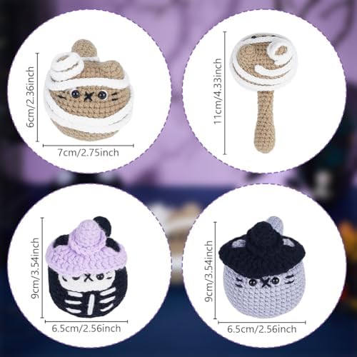 ORIGACH 3 Set Halloween Mummy & Cat Crochet Kit for Beginners, DIY Halloween Amigurumi Set with Video Tutorial, Yarn, Tools, Complete Crochet Starter Pack, DIY Spooky Gift - Image 3