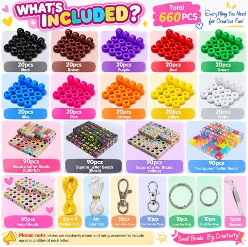 Aqltidiz 660Pcs DIY Beaded Keychain Making Kit, Bag Charm Craft Supplies - Image 2