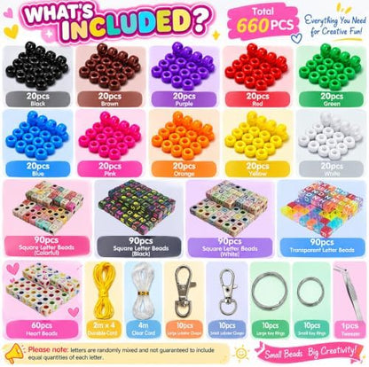 Aqltidiz 660Pcs DIY Beaded Keychain Making Kit, Bag Charm Craft Supplies - Image 2