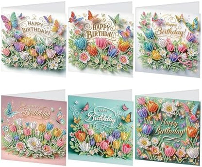 JISHSHAY 6 PCS Diamond Painting Happy Birthday Cards Flower Diamond Art Greeting Cards with Envelopes Tulip Gem Art Gem Painting Embroidery Kit Mosaic Kits for Adults with Special Shape Drills by Unknown