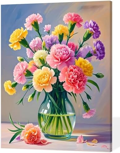 ACANDYL Flower Paint by Numbers Kit for Adults Beginner Paint by Numbers for Adults Carnation Canvas Painting by Number DIY Acrylic Oil Painting on Canvas Arts Craft Decoration 16x20 Inch by ACANDYLPaintbyNumbersKits