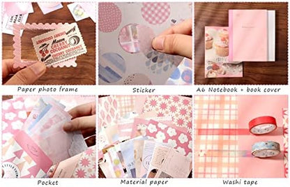 Draupnir Pink Cute Kawaii Aesthetic Scrapbook Kit(348pcs), Bullet Junk Journal Kit with Journaling/Scrapbooking Supplies, Stationery,A6 Grid Notebook with Graph Ruled Pages DIY Gift for Teen Girl - Image 4