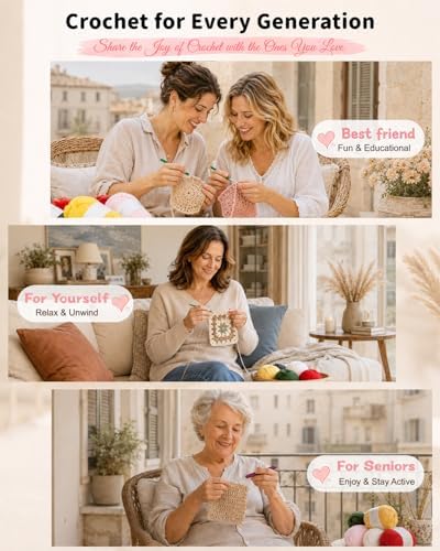 Aeelike Crochet Kit for Beginners- Ideal DIY Craft Gift for Women, Pink - Image 3