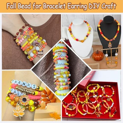 XBYzuzi 1540Pcs Fall Beads for Bracelets Making Kit, Thanksgiving Beads for Bracelets Jewelry Making Orange Assorted Autumn Maple Leaf Pumpkin Clay Bead Turkey Charms for Necklace Earrings DIY Crafts - Image 6