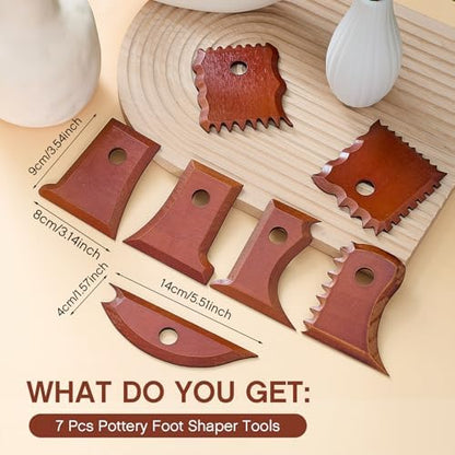 Amylove 7 Pcs Pottery Tools Pottery Foot Shaper Trimming Tools Profile Rib Bundle Foot Shaper for Ceramics for Carving Clay Molds Clay Texture Ribs Ceramics, Beech Wood (Stylish Style,Reddish Brown) - Image 2