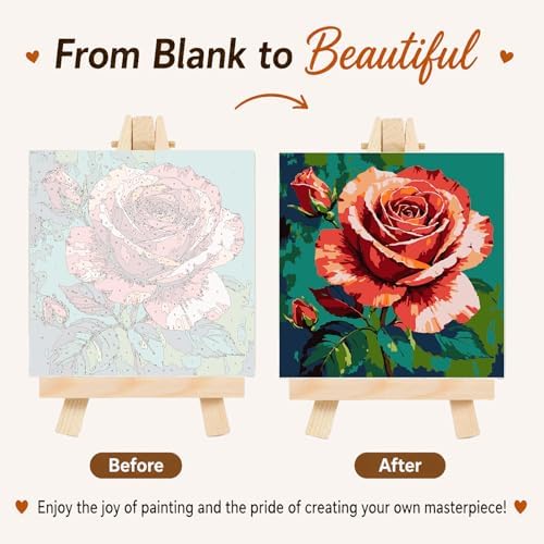 AUKELHJ Framed Paint by Numbers Kit for Adults, Rose, 10x10 inch - Image 4