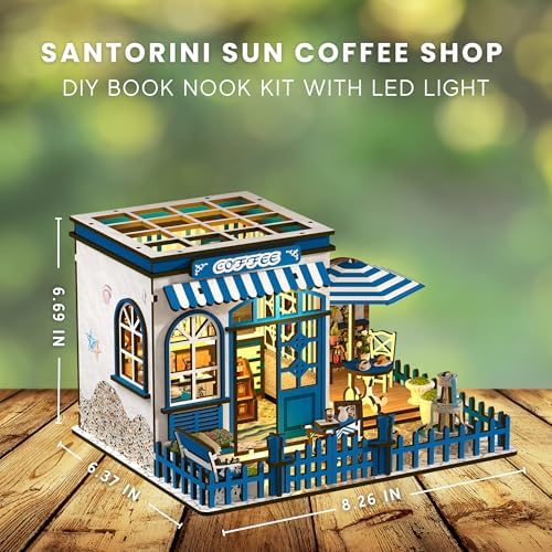 DIY Book Nook Kit LED 3D Puzzle - Santorini Sun Coffee Shop - Image 5