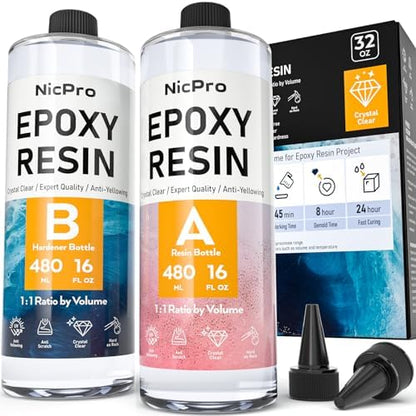 Nicpro 32 Ounce Crystal Clear Epoxy Resin Kit, Food Safe Resin by Nicpro
