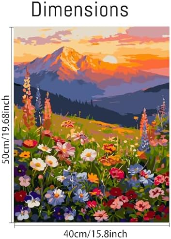Clendo Landscape Paint by Numbers Kit for Adults Beginner, Flower Mountain Adult Paint by Number Kits on Canvas, Sunset Oil Painting Kit for Beginners Gift Home Wall Decor 16x20 Inch - Image 3