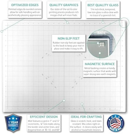 GLASSBOARD STUDIO True White Glass Craft Mat (13.5x18in) - Magnetic, Heat & Scratch Resistant, Stain-Proof for Crafting, Cutting, Painting, Mixed Media Artwork - Grid & Angle Lines, Non-Slip Feet - Image 2